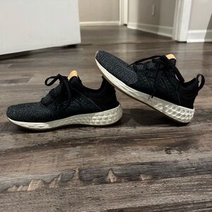 New Balance Black Knit Athletic Sneakers with Cream Soles